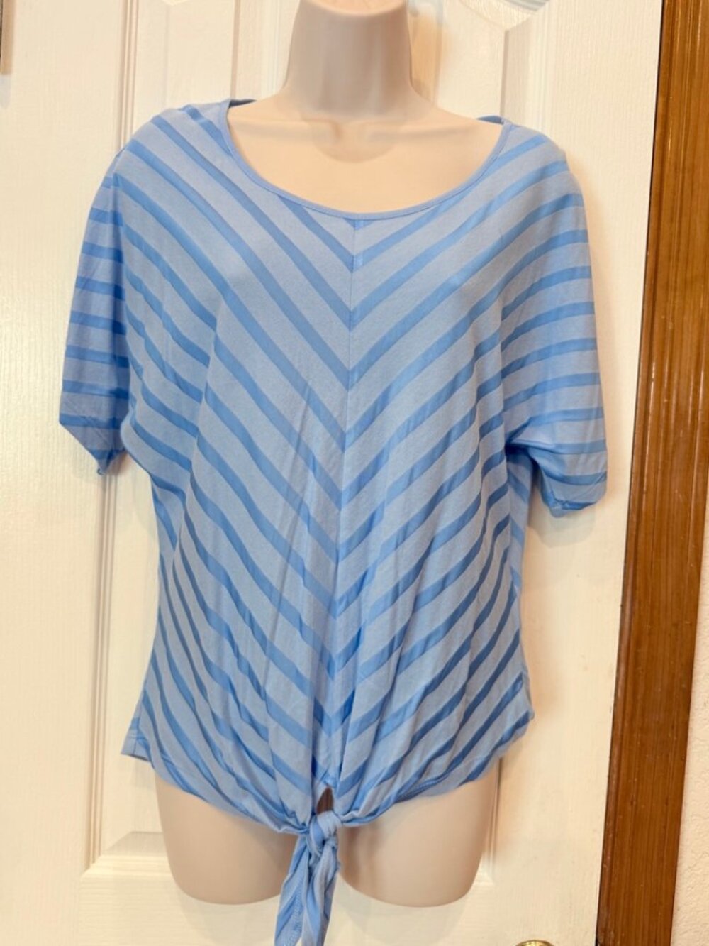 Chico's Ivy Illusion Stripe Top in Fairview Blue, sz Med - NWT!!